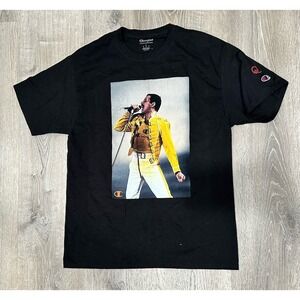 Champion x Queen T-Shirt Men's Large Freddie Mercury Official Black Rock T-Shirt